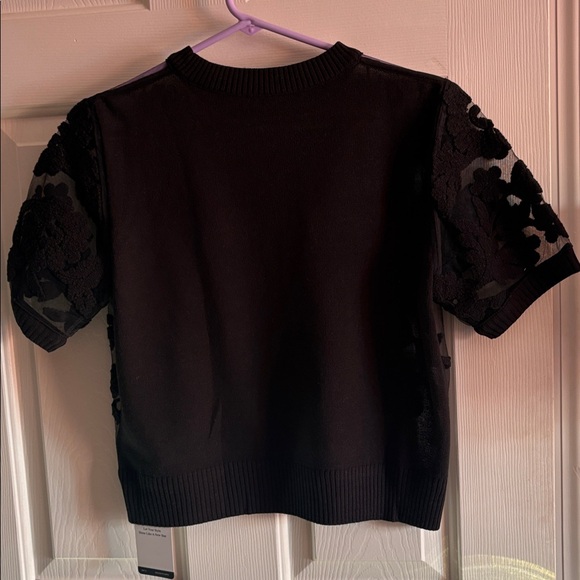 Anewsta Women's Autumn Floral Mesh Round Neck Short Sleeve Knit Top - Picture 6 of 6